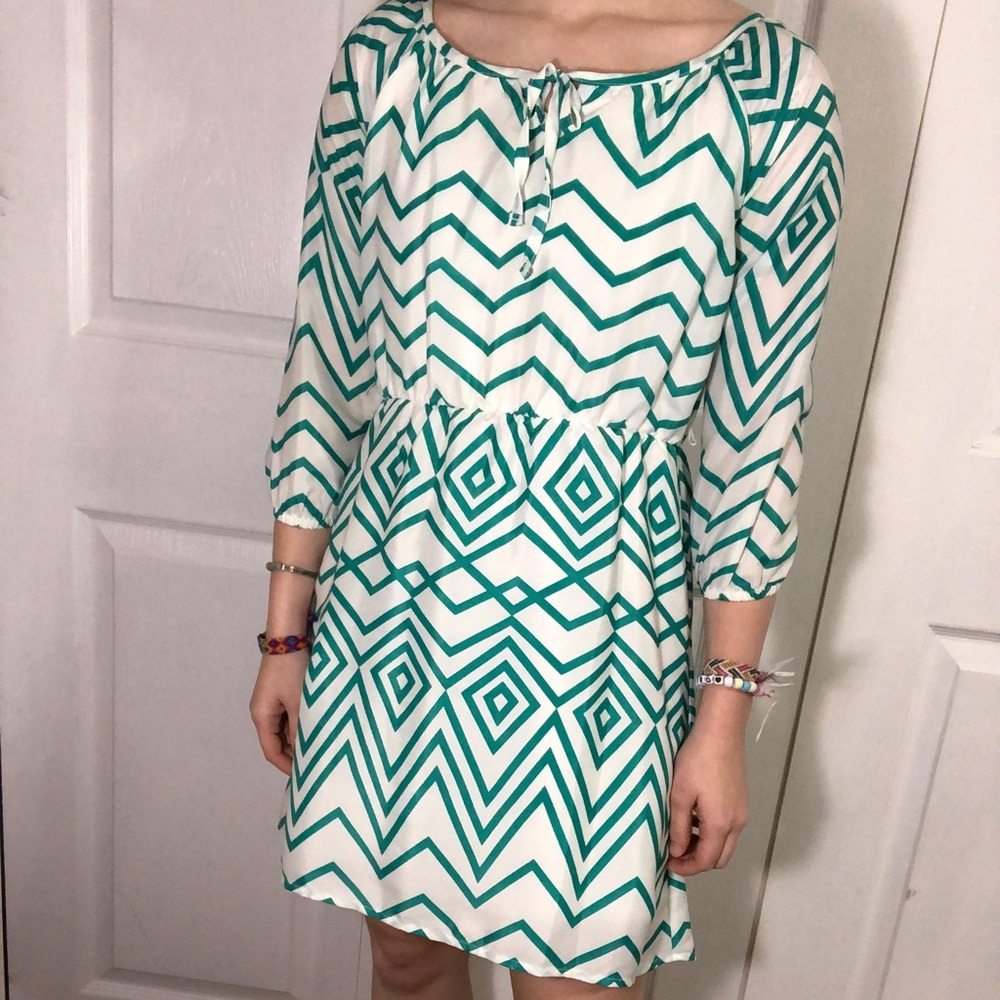 Teal & White Zigzag Dress